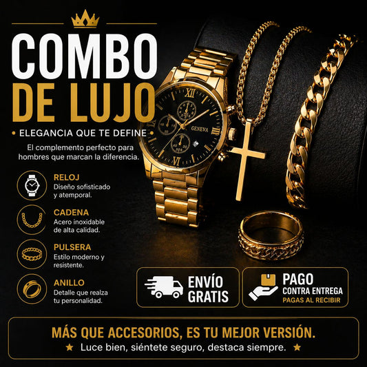 Combo de lujo para hombre: reloj + cadenas + pulsera +anillo